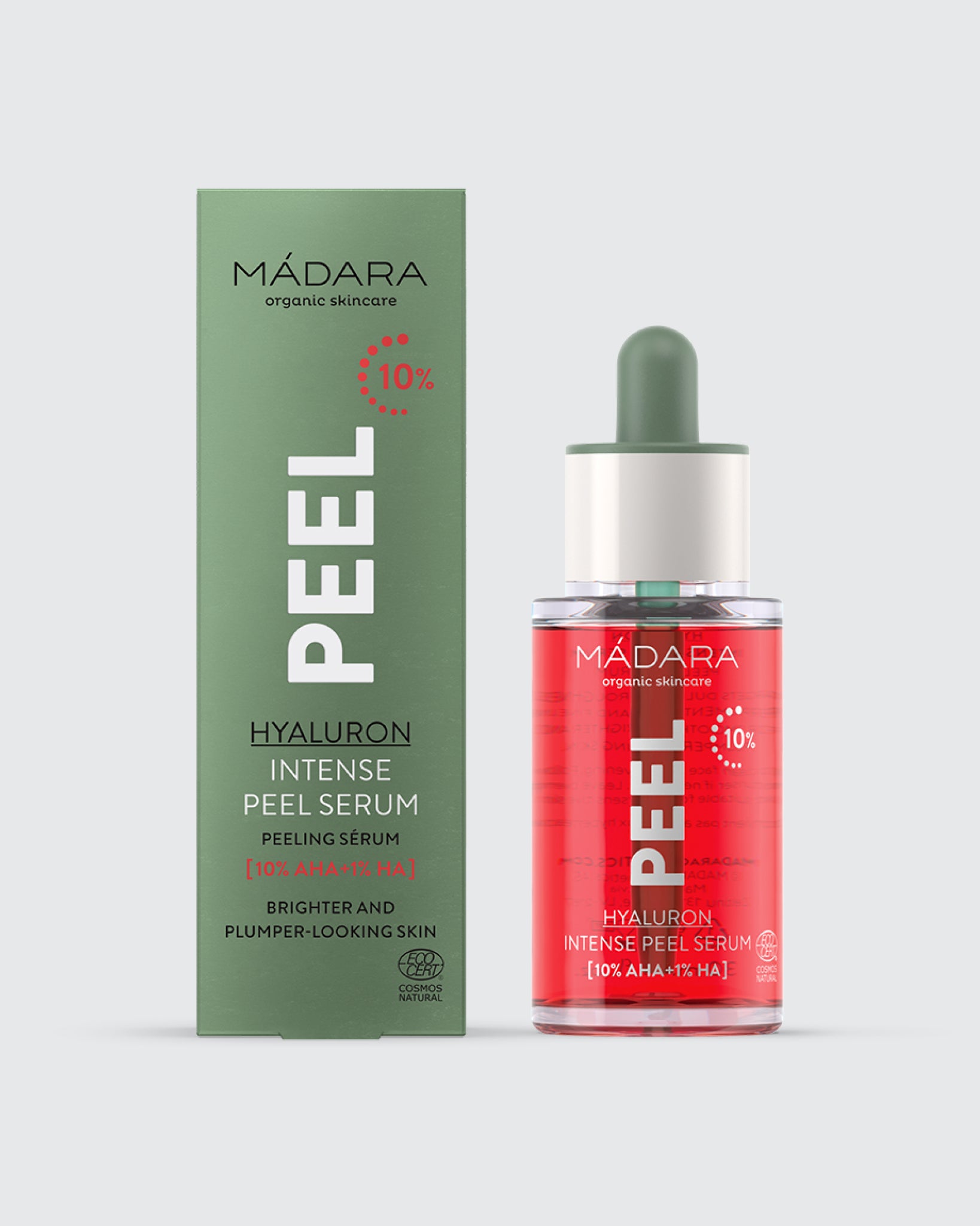MÁDARA Organic Skincare peel hyaluron intene peel serum 30ml A2104 serum product photo on plain background.