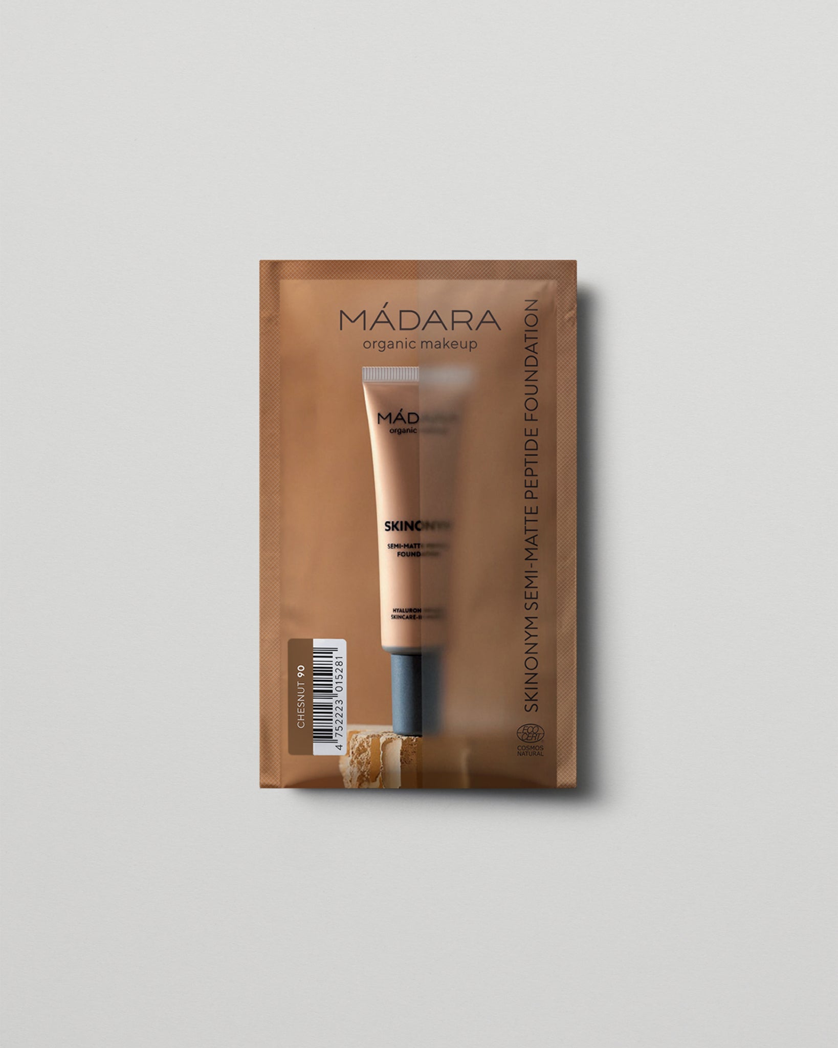 MÁDARA Organic Skincare semi matte peptide foundation chestnut 2ml SC6097 2 foundation product photo on plain background.