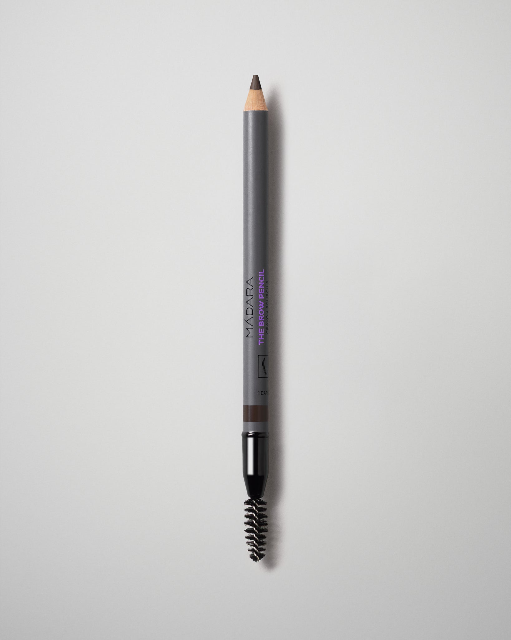 MÁDARA Organic Skincare the brow pencil dark brown A6891 product photo on plain background.