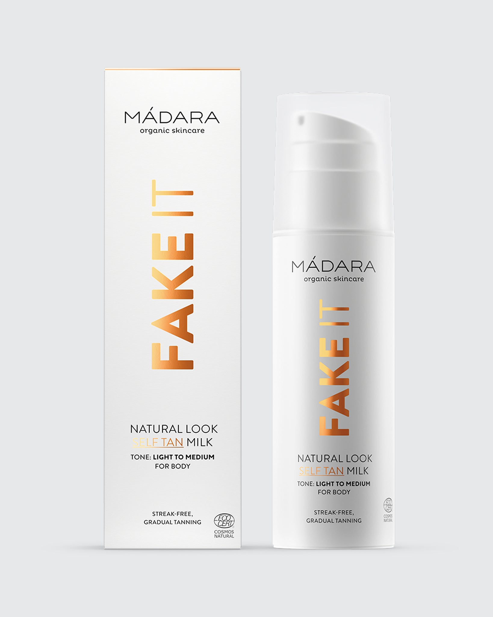 MÁDARA Organic Skincare fake it body self tan 150ml A3431 product photo on plain background.