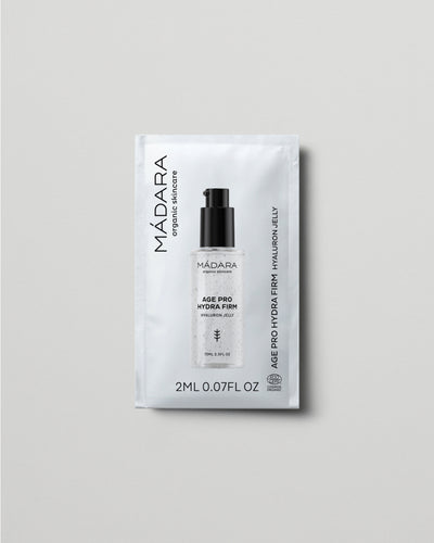 MÁDARA Organic Skincare hydra firm hyaluron jelly 2ml sample SC3342 2 gel moisturizer product photo on plain background.